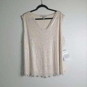 24W NWT Roaman's Cream Beaded Glamorous Sleeveless Top
